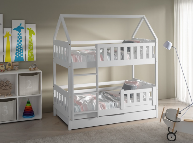 Dětská patrová postel ve tvaru domečku CLAUDI 80x160 bílá